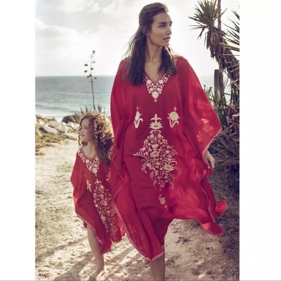 Boho Indie Embroidered Cotton Kimono Kaftan Maxi, Bohemian Embroidered Dress - Picture 4 of 7